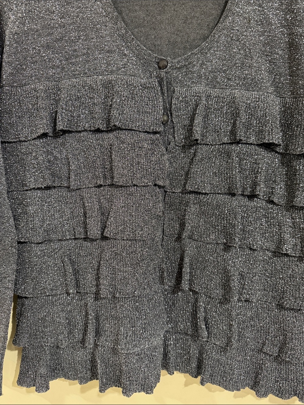 Red Metallic Gray Ruffled Cardigan by Red - Picture 4 of 7